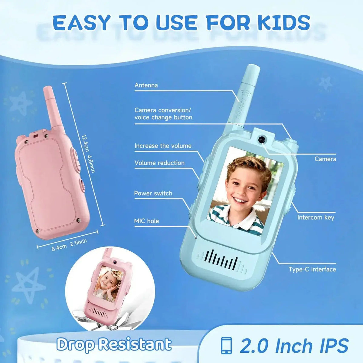 Kids Video Walkie Talkie Set with 2.0-inch IPS Screen