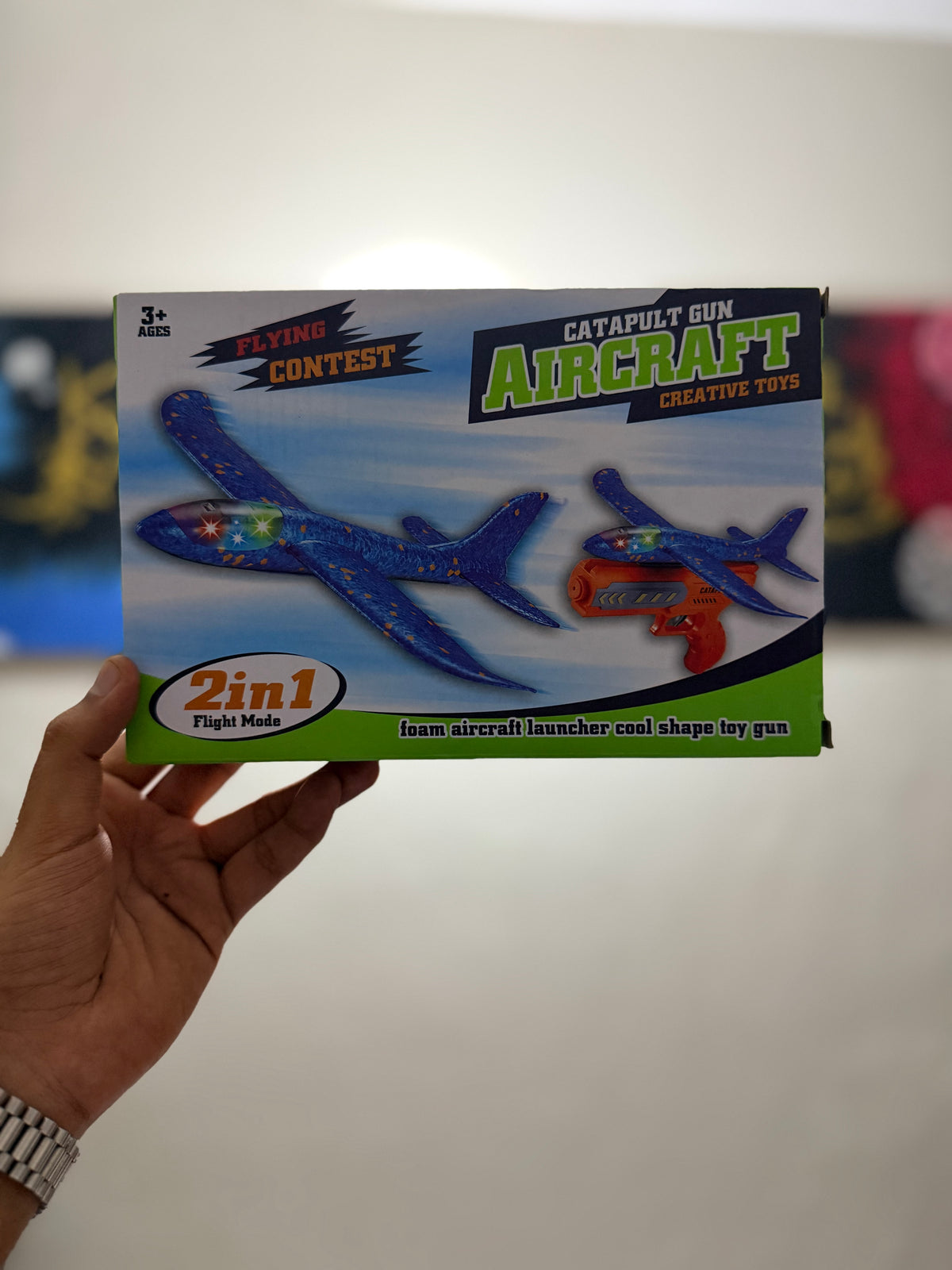 Catapult Gun Aircraft 2-in-1 LED Foam Airplane Toy Set for Kids
