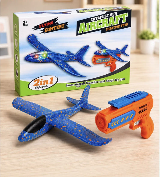 Catapult Gun Aircraft 2-in-1 LED Foam Airplane Toy Set for Kids