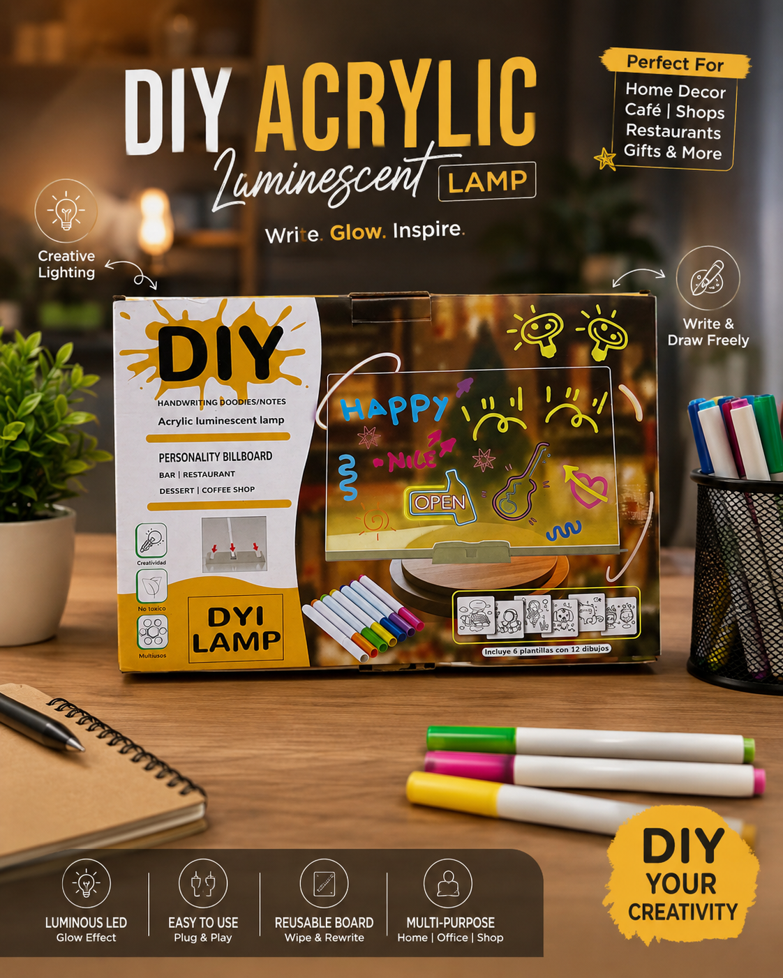 DIY Acrylic Luminescent Writing Lamp LED Message Board