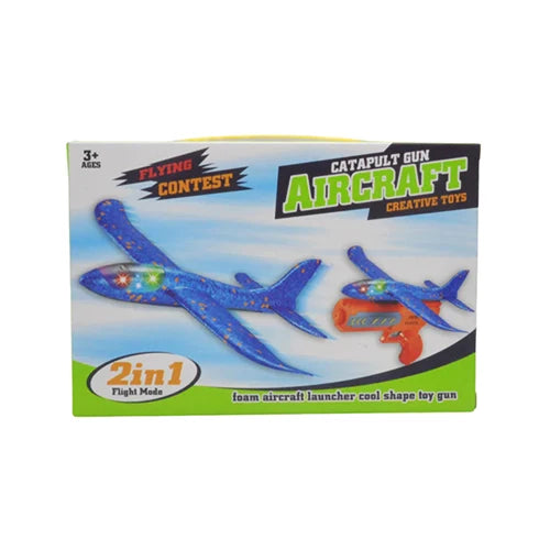 Catapult Gun Aircraft 2-in-1 LED Foam Airplane Toy Set for Kids