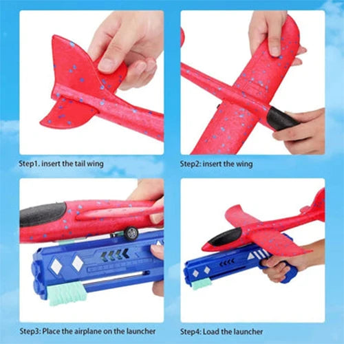 Catapult Gun Aircraft 2-in-1 LED Foam Airplane Toy Set for Kids
