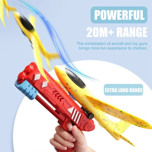 Catapult Gun Aircraft 2-in-1 LED Foam Airplane Toy Set for Kids