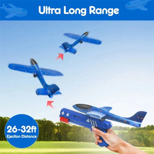 Catapult Gun Aircraft 2-in-1 LED Foam Airplane Toy Set for Kids