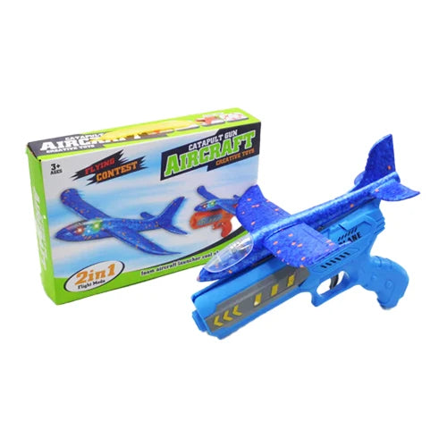 Catapult Gun Aircraft 2-in-1 LED Foam Airplane Toy Set for Kids